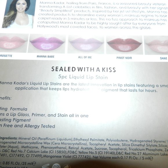 🆕 MANNA KADAR Sealed With A Kiss 5pc Set Lip locked Lip Stain 🆕⌚📦🏃💨🚚 - Picture 11 of 15